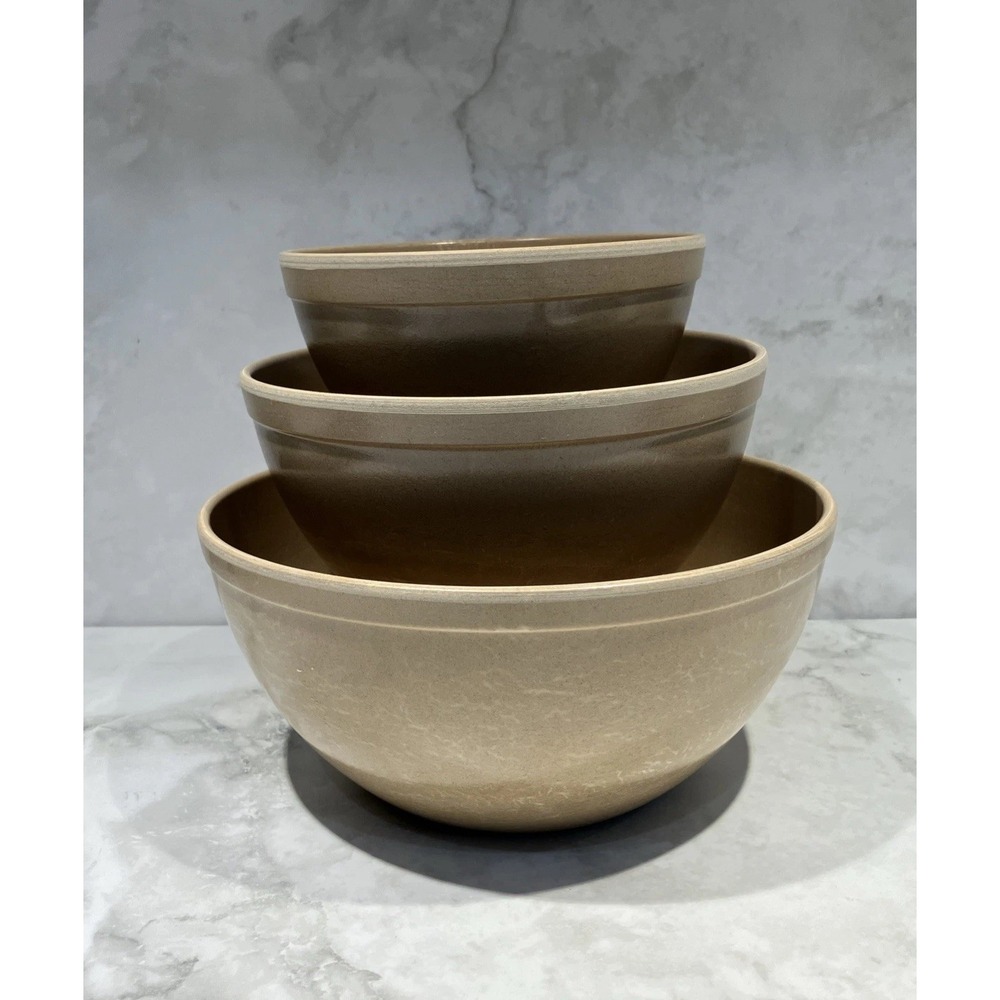 Set Of 3 Ellingers Nesting Mixing Bowls #20, 21 & 22 Agatized Wood Wisconsin